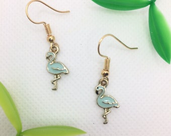 Aqua Flamingo Ohrringe Charm Drop Baumwinkel Ohrringe Aqua grün blau Farbe Gold-Ton Geschenk für sie/Mama