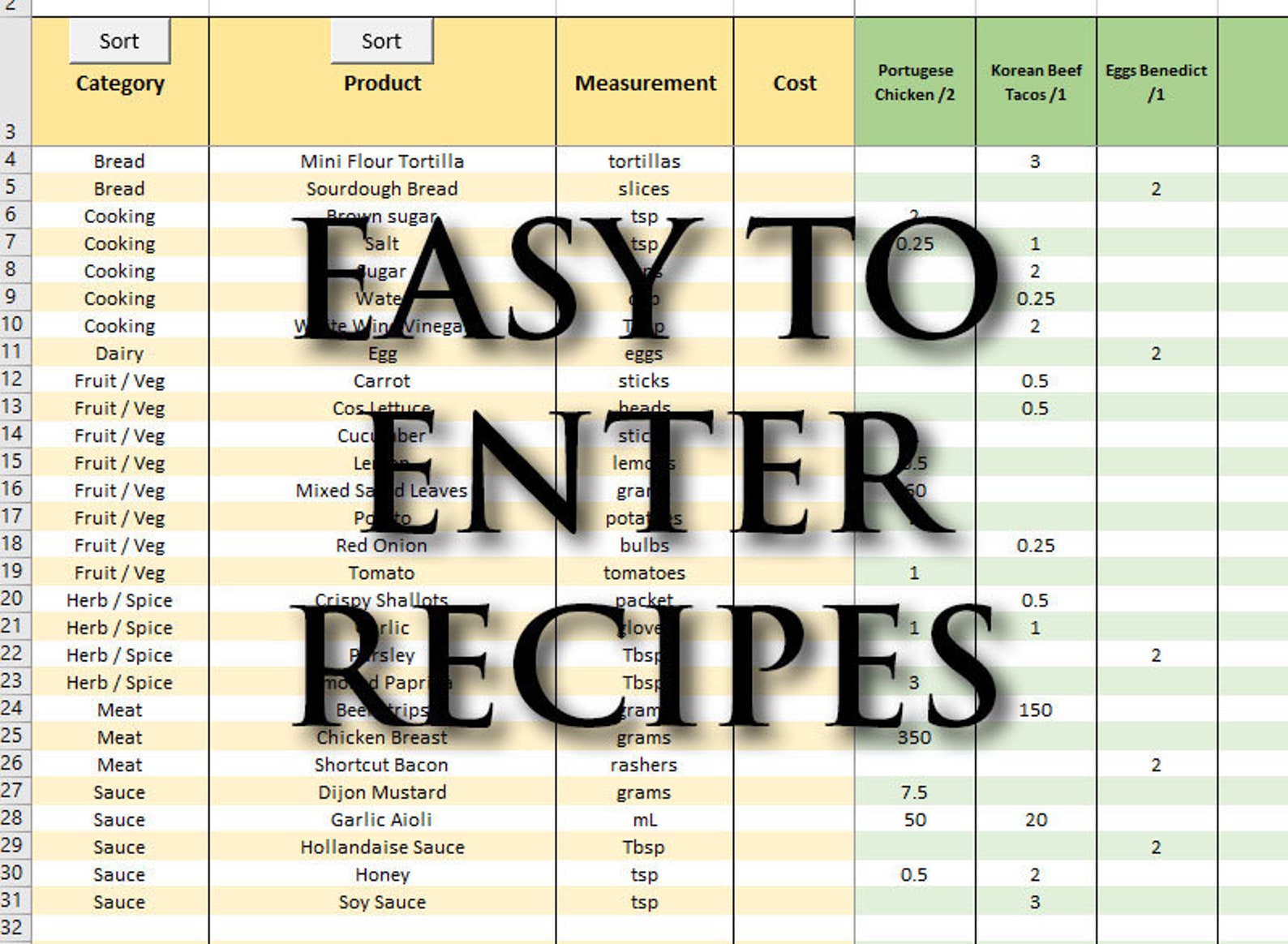 Simple Grocery List Generator Spreadsheet for Excel Shopping Etsy