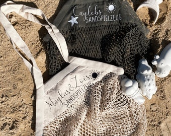 Sandspielzeug Tasche mit Namen - Sommer - Sandkasten - Spielplatztasche - Strandurlaub Accessoires für Kinder - Eimer Gießkanne Schaufel