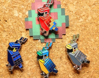 Minecraft inspired Pixel Parrots enamel pins