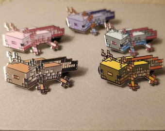 Minecraft inspired Pixel Axolotl enamel pins