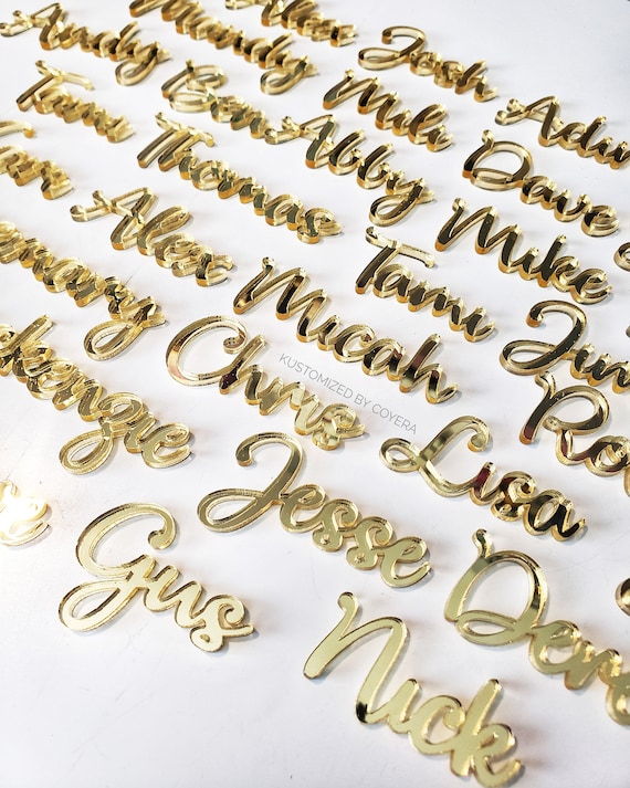 Custom Laser Cut Wedding Name Place Cards, Personalized Party Table Setting Guest Cutout, 1 inch in height