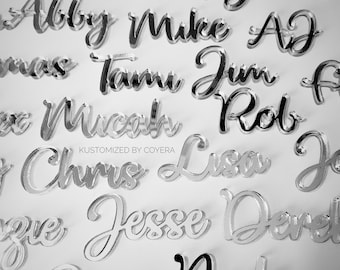 Cute 1.5 inch Laser Cut Acrylic Wedding Place Cards, Personalized Party Name Plate