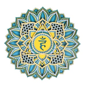 Throat Chakra Wall Hanging, Wooden Chakra Art Decor, Handmade Yoga Chakra Mandala, Spiritual Meditation Wall Art,Healing Energy Wood Mandala