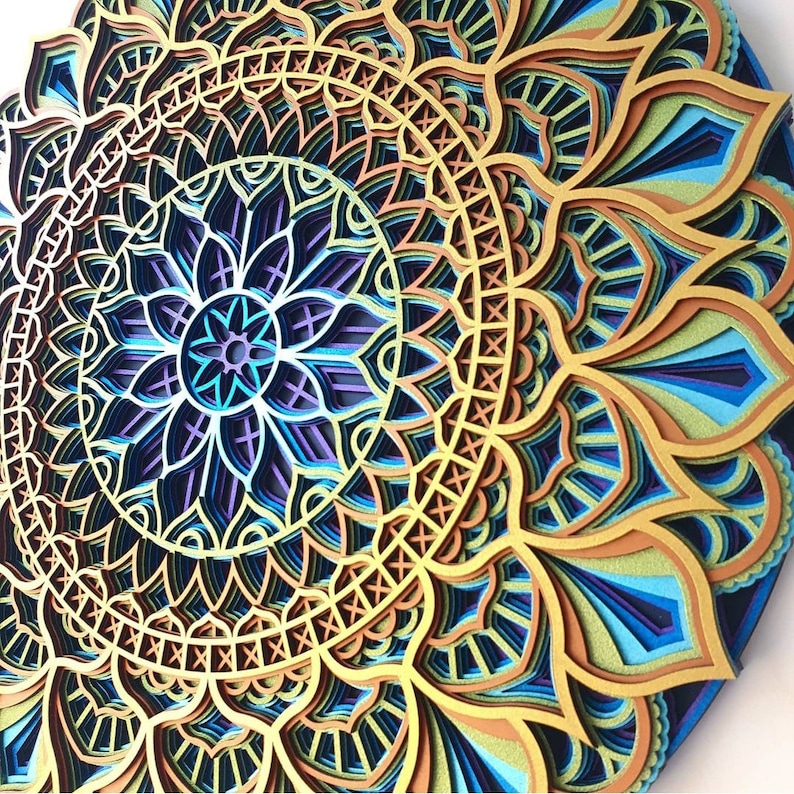 3D Wooden Mandala Wall Decor Peacock Color Mandala Wall Etsy