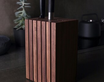 Walnut Magnetic Kitchen Knife Block | Wooden Magnetic Knife Storage | Wooden Knife Holder | Modern Walnut Kitchen Knife Rack | Knife Stand