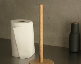 Portarrollos de papel de cocina minimalista de roble hecho a mano