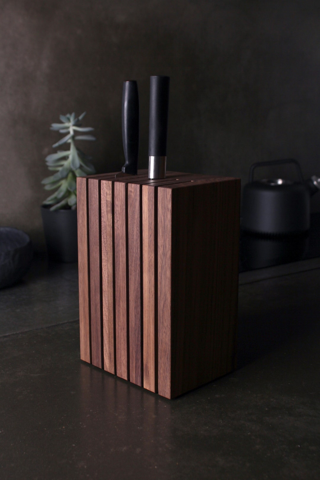 Walnut Kitchen Knife Block Wooden Knife Storage