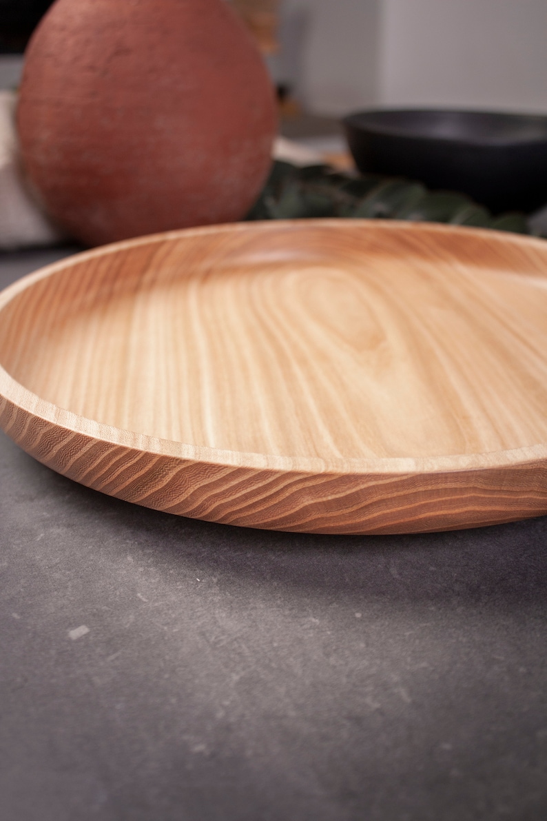 Natural Wood Fruit Plate Modern Wooden Serving Plate Elm Wood Kitchen Accessories Rustic Housewarming Gift Rustic Modern Serving image 2