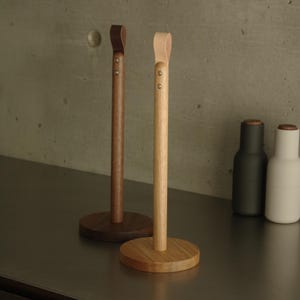 Oak or Walnut Paper Towel Holder | Wood Towel Stand for Kitchen | Handmade Roll Stand for Japandi & Modern Kitchen Interiors