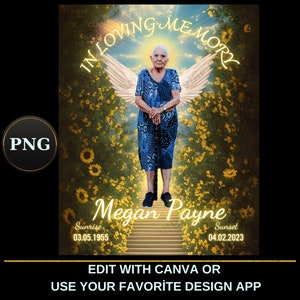 İn Loving Memory PNG, Sunflower Heaven Background, Heaven gate Stairway Memorial Background, Funeral Card, Memorial Template, Heaven PNG
