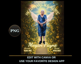 İn Loving Memory PNG, Sunflower Heaven Background, Heaven gate Stairway Memorial Background, Funeral Card, Memorial Template, Heaven PNG