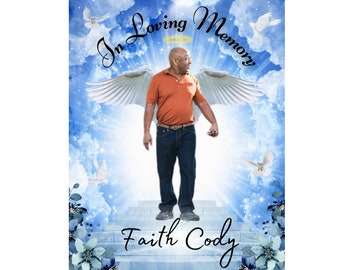 İn Loving Memory PNG, Blue Sky Heaven Background, Heaven gate Stairway Memorial Background, funeral shirt Png, Memorial Template, Heaven PNG
