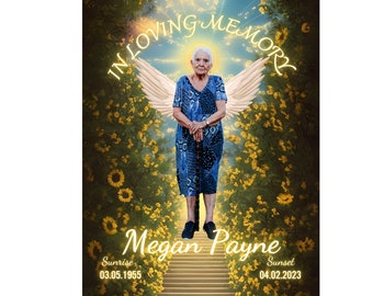 İn Loving Memory PNG, Sunflower Heaven Background, Heaven gate Stairway Memorial Background, funeral Card Png, Memorial Template, Heaven PNG