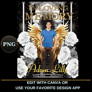 In Loving Memory PNG, Black Gold Heaven's Stairway Memorial Background for Funeral, Remembrance, RIP Memorial T-shirt PNG Sublimation