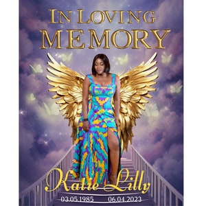 In Loving Memory PNG,Mom in Heaven, Purple Gold Heaven&#39;s Stairway Memorial Background for Funeral,Canva RIP Memorial T-shirt PNG Sublimation