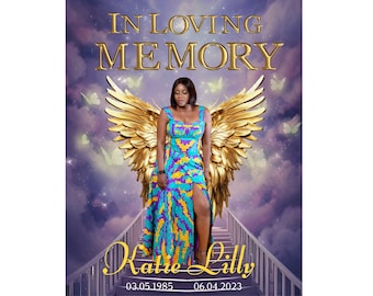 In Loving Memory PNG,Mom in Heaven, Purple Gold Heaven's Stairway Memorial Background for Funeral,Canva RIP Memorial T-shirt PNG Sublimation