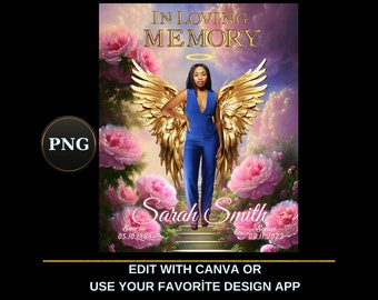 Golden Wings of Remembrance, In Loving Memory PNG - Pink Rose Heaven Gate Stairway Memorial on Blue Sky Background for Funeral, Rip PNG