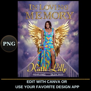 In Loving Memory PNG, Lilac Gold Heaven&#39;s Stairway Memorial Background for Funeral, Remembrance, Canva RIP Memorial T-shirt PNG Sublimation