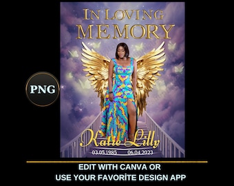 In Loving Memory PNG, Lilac Gold Heaven's Stairway Memorial Background for Funeral, Remembrance, Canva RIP Memorial T-shirt PNG Sublimation