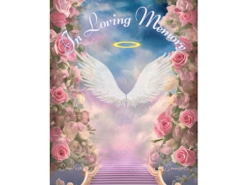 An Lieben Erinnerung PNG, Pink Rose Himmel Tor Stairway Memorial Hintergrund Blauer Himmel Hintergrund,, Trauerkarte, Rip png, Shirt Vorlage blau
