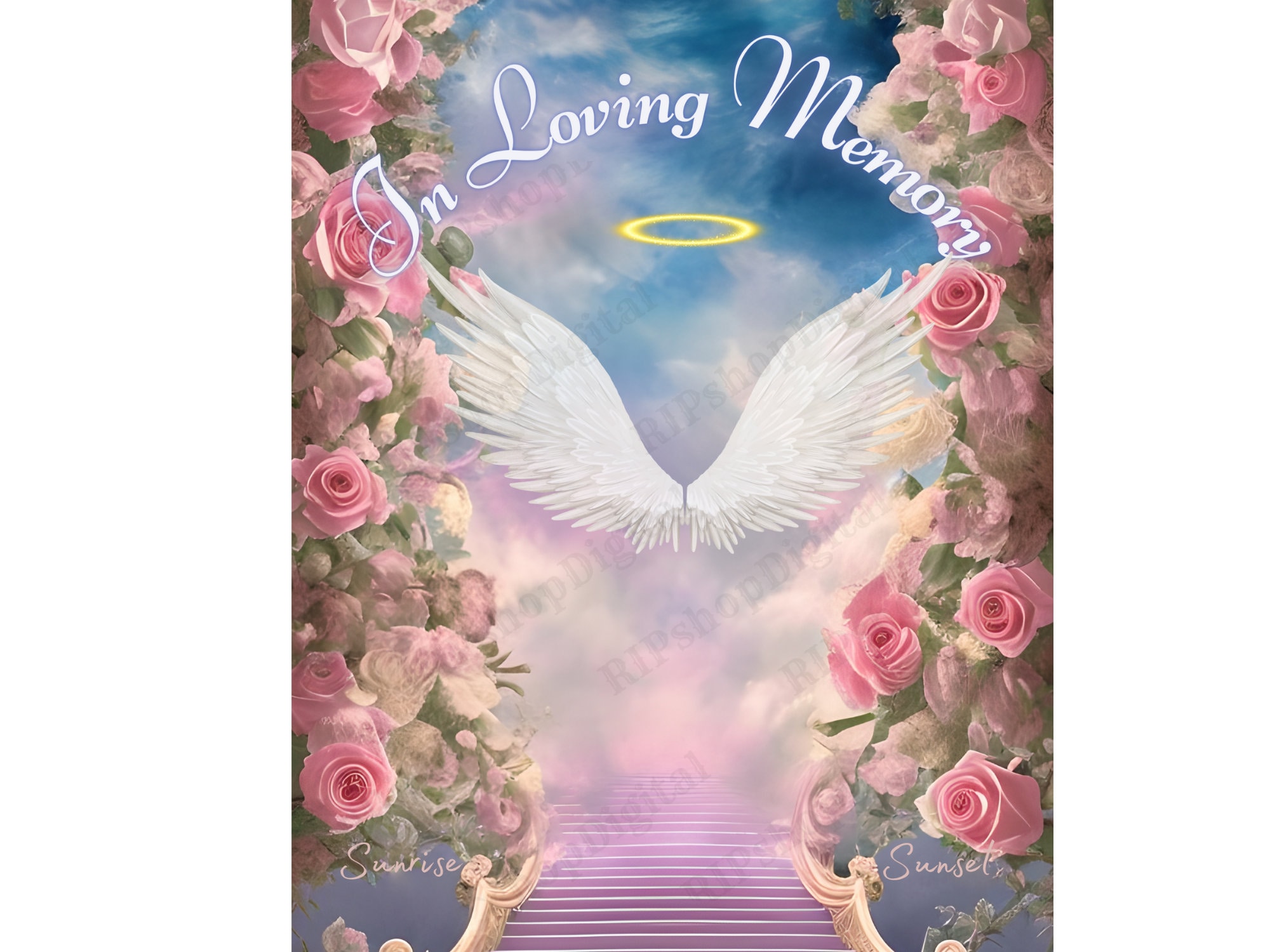 İn Loving Memory PNG, Pink Rose Heaven Gate Stairway Memorial