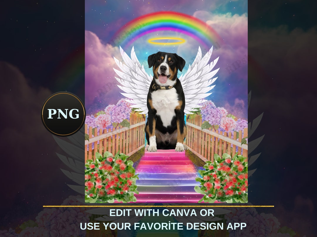 Rainbow Bridge Dog Stairway to Heaven, Digital Pet Loss Gift Background ...