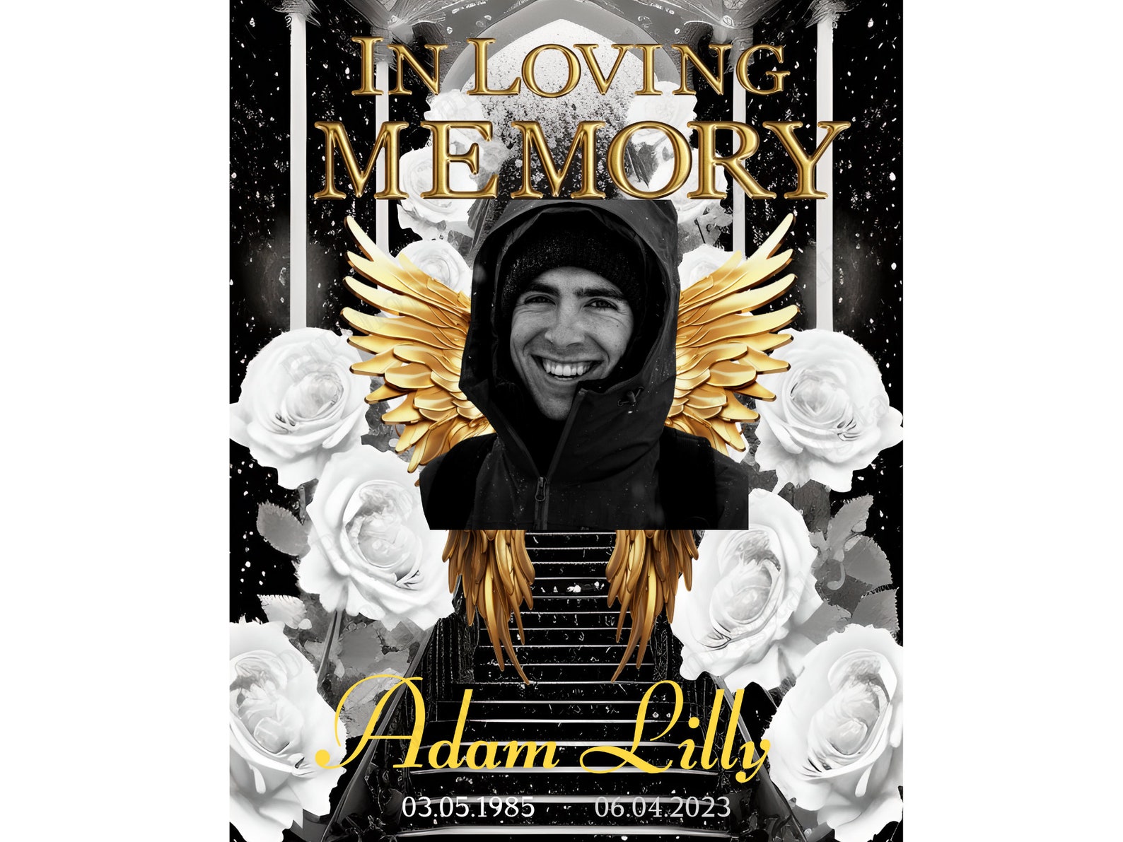 In Loving Memory PNG, Black Gold Heaven's Stairway Memorial Background ...