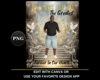 Long Live The Greatest PNG, Gold Blue sky Heaven Gate Memorial Background for Funeral & Remembrance,forever in our hearts,Shirt sublimation