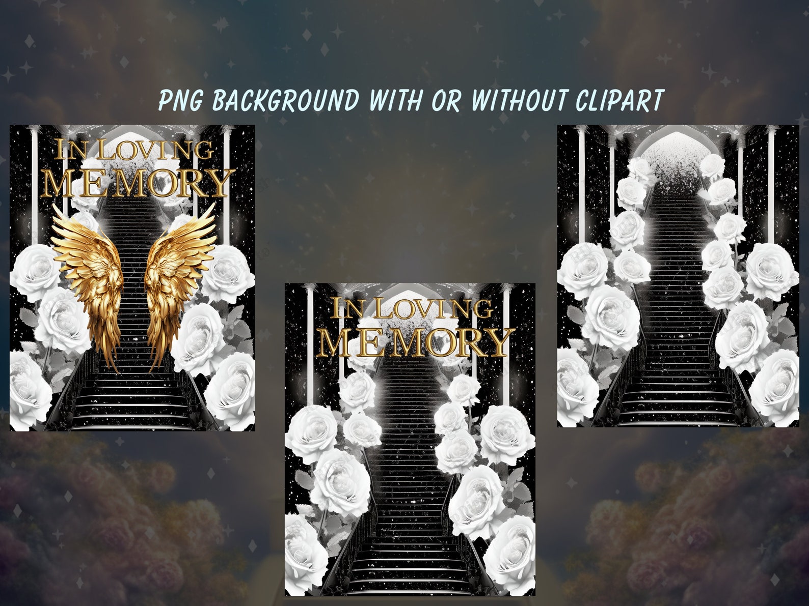 In Loving Memory PNG, Black Gold Heaven's Stairway Memorial Background ...