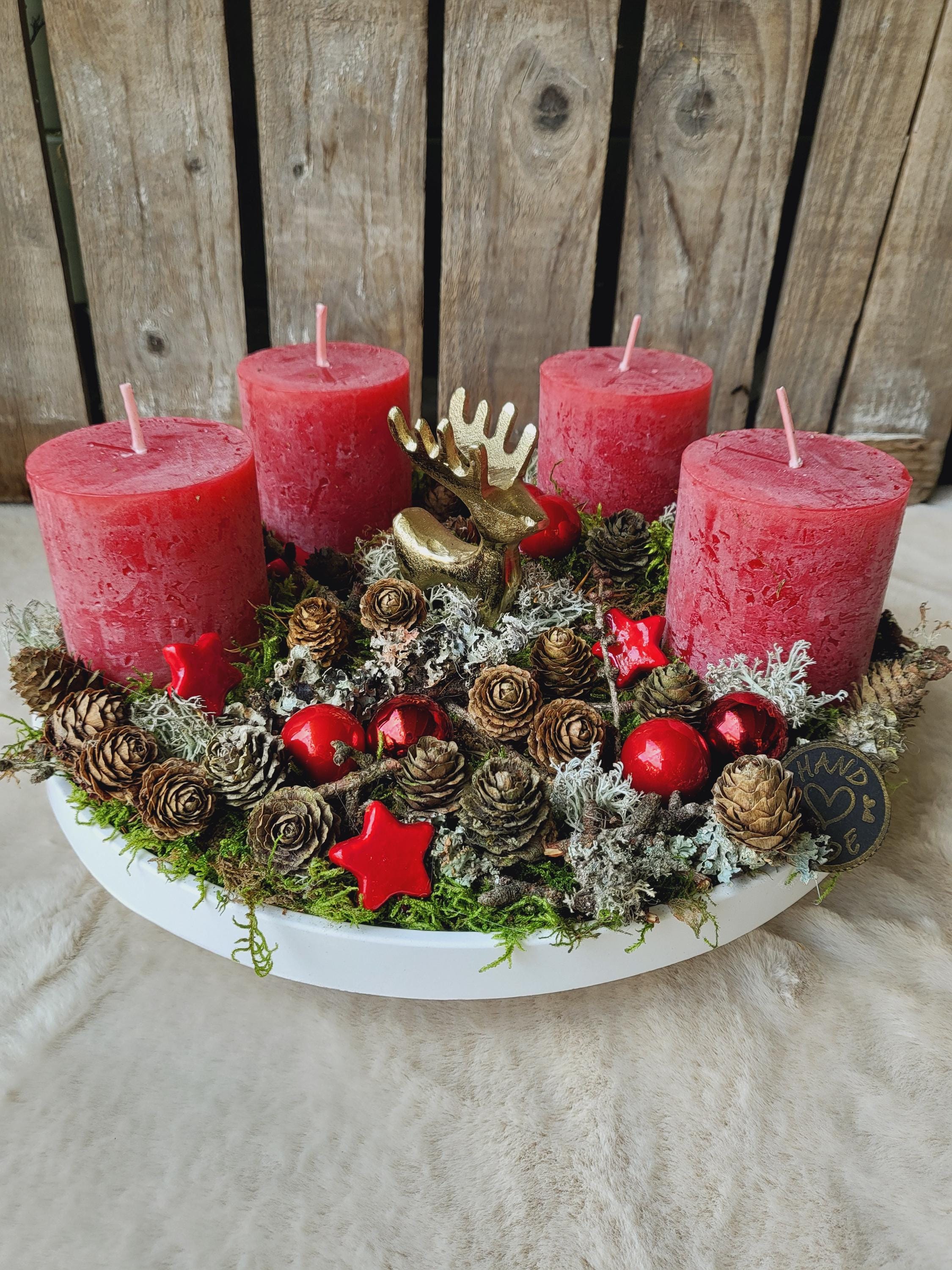 Adventskranz rot Raysin klassisch Hirsch gold