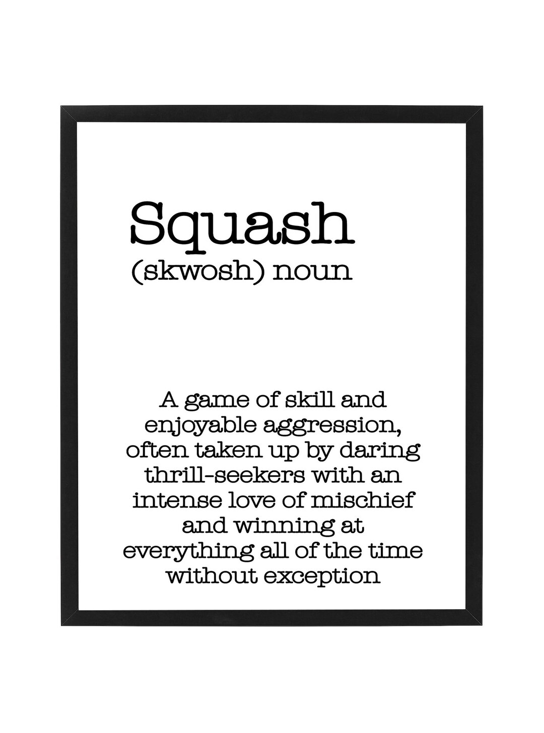 Squash Definition Print Poster Sport Definition 5 Sizes Etsy