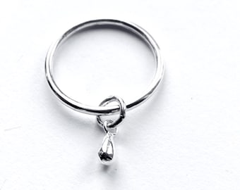 Sterling Silver 925 Dangle Tear Drop Charm Ring  ~ Any size can be made