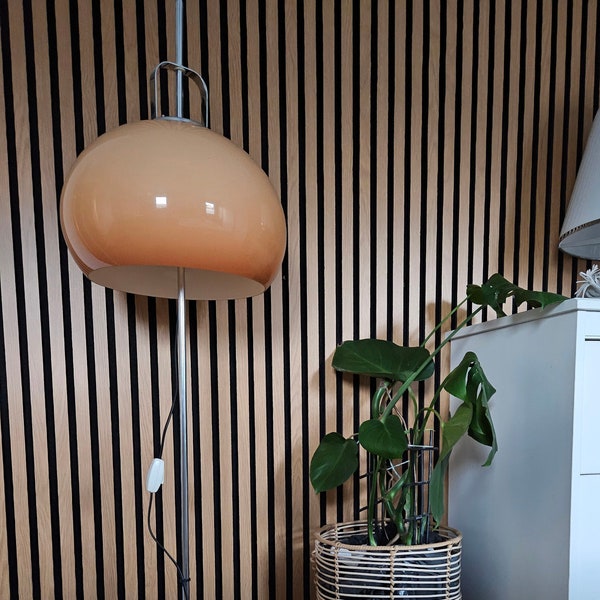 Mid Century Modern Mushroom Lamp, Meblo for Guzzini, Luigi Massoni Lucerna Floor Lamp, 70s, Space Age, Atomic, Retro, Brown Lucerna