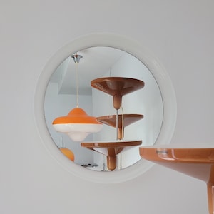 Large White Plastic Mirror, Space Age Mirror, Mid Century Wall Mirror, Atomic, 70&#39;s Mirror, Pop Art Mirror, Guzzini Meblo style, Vintage