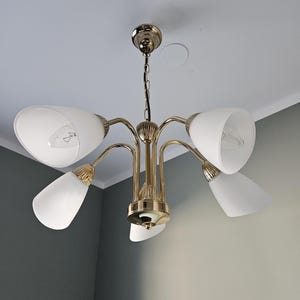 Vintage Brass Chandelier: Hollywood Regency Style Pendant Light