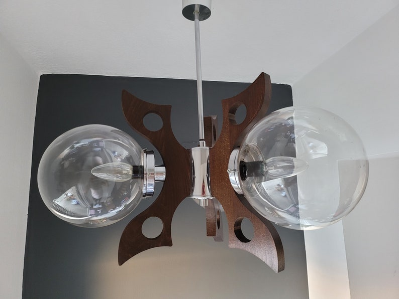 Vintage Pendant Light, Mid Century Modern Lamp, Bulb Ceiling Lamp, Glass Globes Chandelier, Sputnik Space Age Lamp 70's MCM Yugoslavia image 4