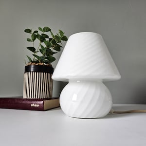 Vintage Murano Glass Mushroom Table Lamp - 70s Italian Swirl Design