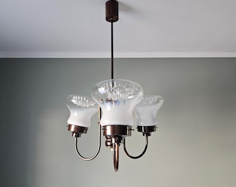 Lustre vintage Mazzega en verre de Murano : luminaire moderne, cuivre, milieu du siècle