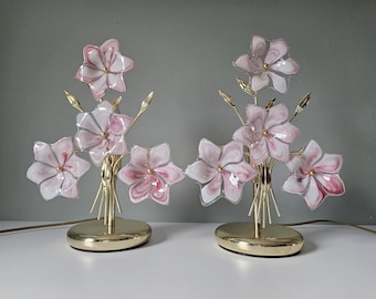 Vintage Murano Glass Flower Table Lamps, Italian Design (Set of 2)