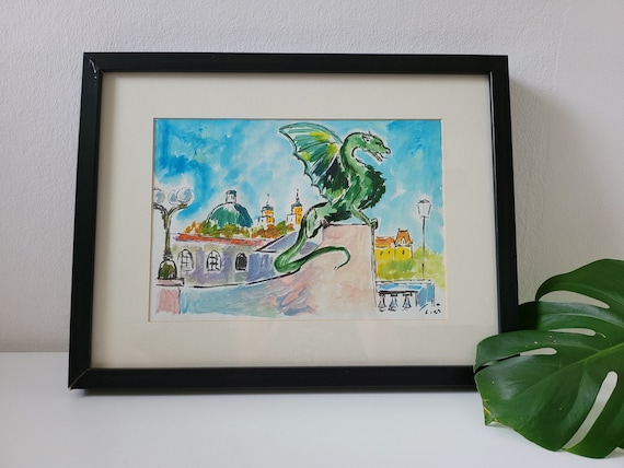 Painting Ljubljana Dragon Bridge by academic painter Pavol Tesar