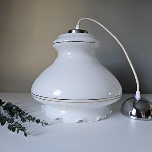Vintage Opaline Glass Pendant Lamp, Kitchen Ceiling Light, 70&#39;s Lamp, White Kitchen Hanging Lamp, Retro Lamp, Mid Century Lamp, MCM