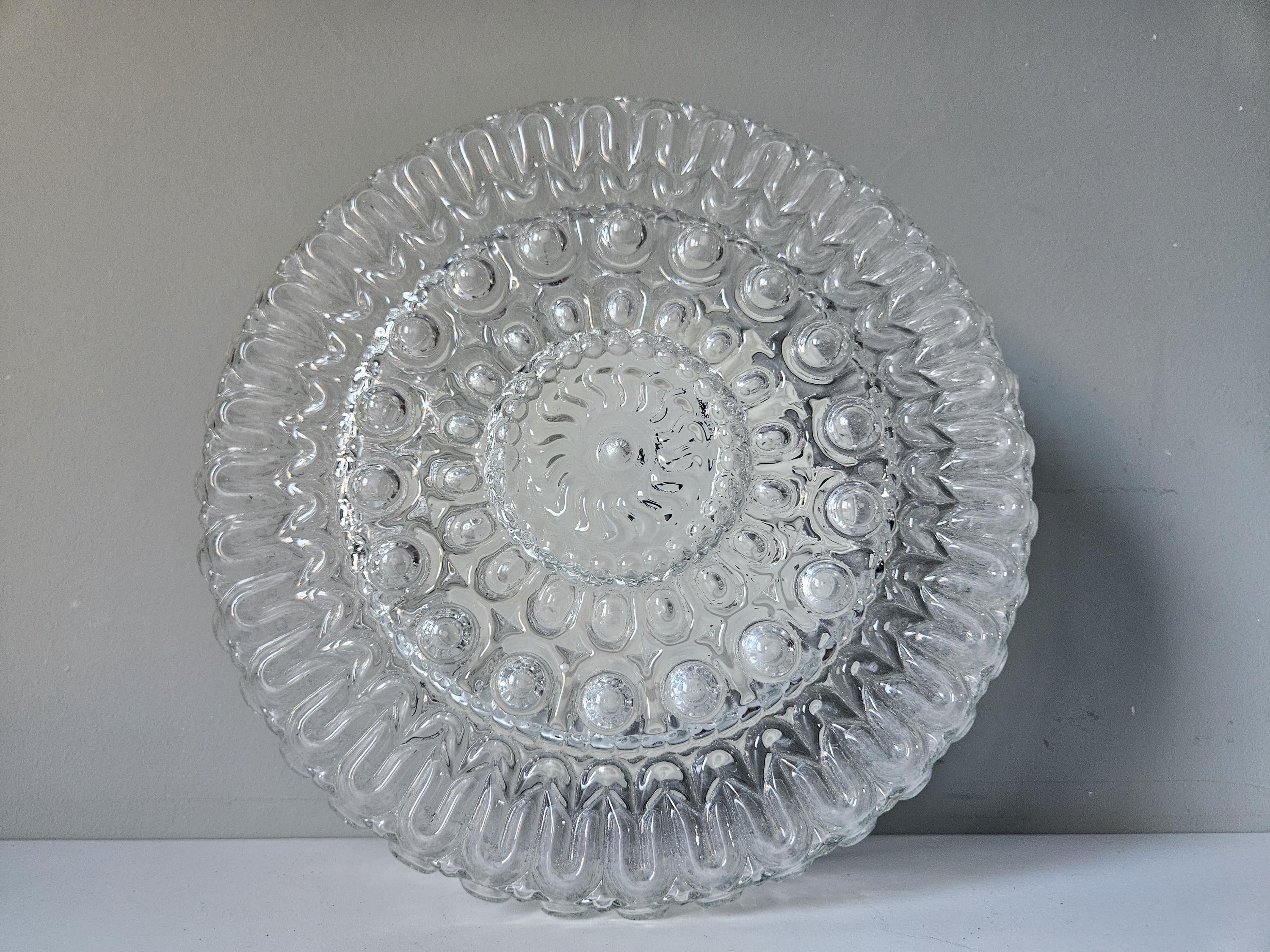 Large 9.8" Vintage Glass Flush Mount Ceiling Light, Round Glass Wall Lamps, Mid Century Modern Plafoniera, Glass Sconces, Vintage Lamps