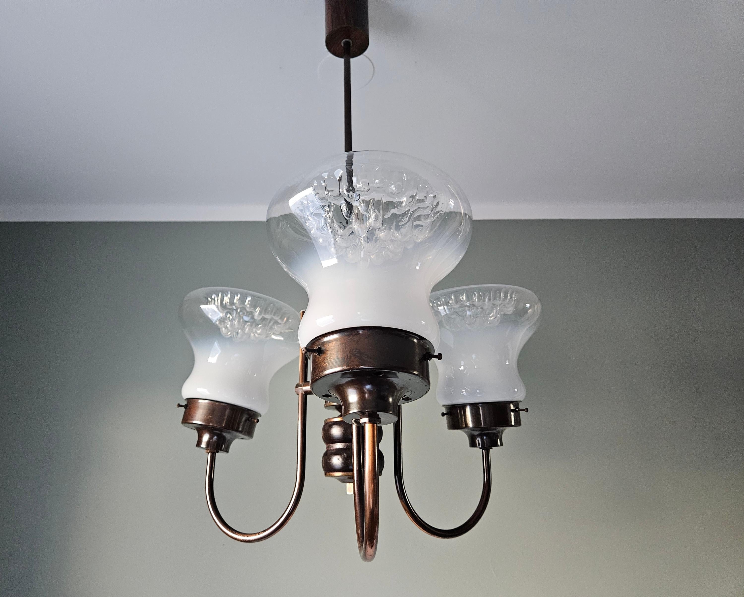 ヴィンテージ・マッツェガ・ムラーノガラスシャンデリア：銅製ミッド