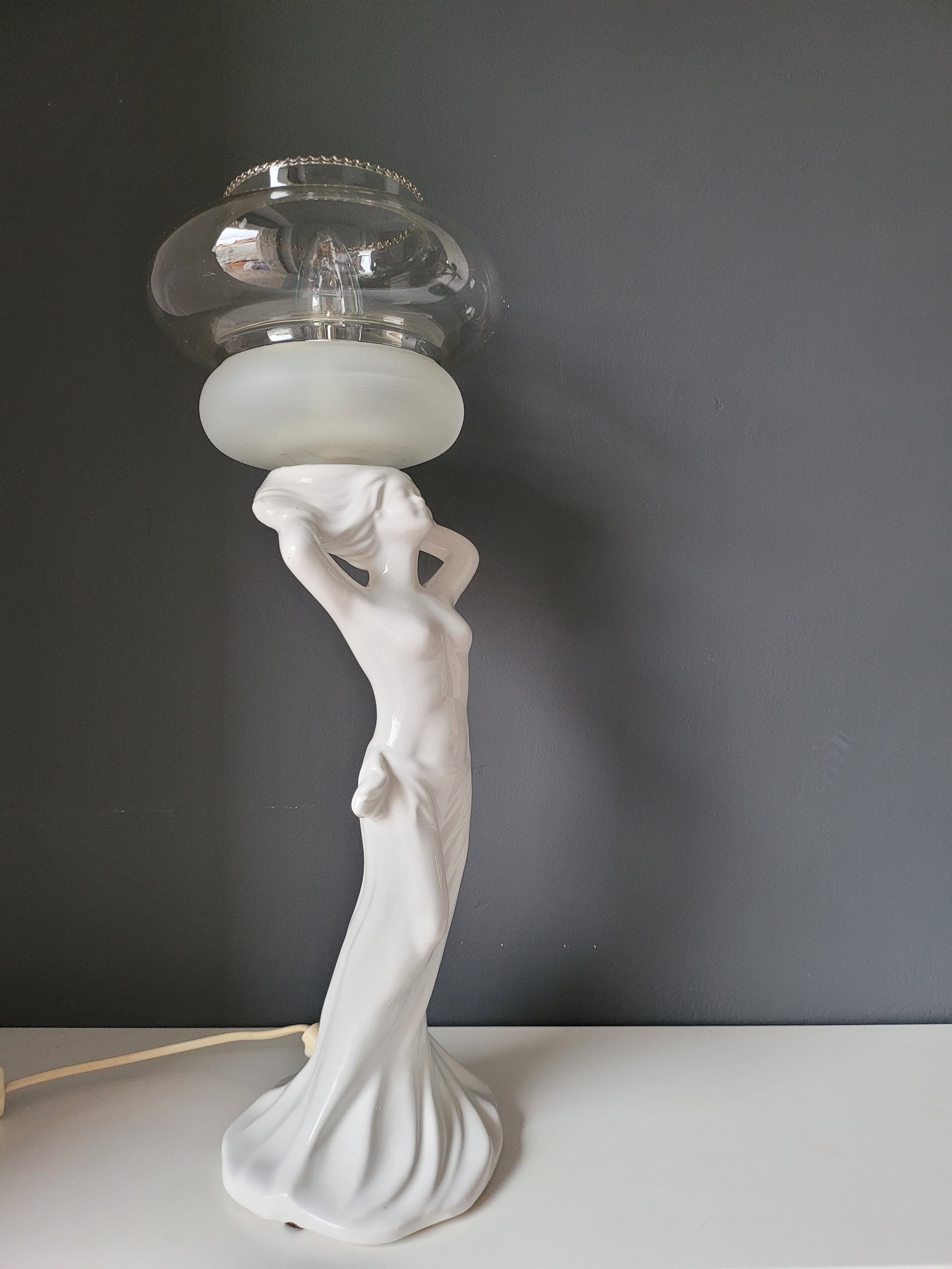 Vintage Figurative White Ceramic Table Lamp Art Deco Style - Etsy
