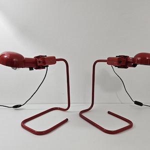 1 of 2/ Mid Century Industrial Red Office Lamp / Metal Lamp / Table Lamp / Vintage Adjustable Desk Lamp / Memphis style / Red Table Lamp