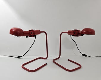 1 of 2 / Mid Century Red Metal Desk Lamp: Adjustable Industrial Memphis Style