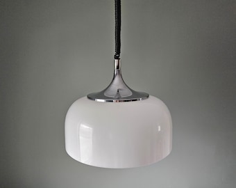 Vintage Guzzini Pendant Light: White Space Age Hanging Lamp