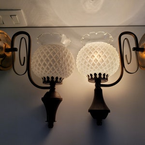 Set van 2 vintage wandlampen, paar wandkandelaars, bedlampjes, ananaslamp, lamp uit het midden van de eeuw, Joegoslavië 80&#39;s, vintage verlichting, koper