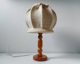 Large Vintage Table Lamp, Wood Wool Knitted Table Lamp, Desk Lamp, Boho Decor, Handmade, Nightstand Lamp, Bedside Lamp, Side Lamp